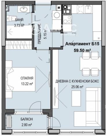 Двустаен апартамент, София, Кръстова вада, 666004, Снимка 1
