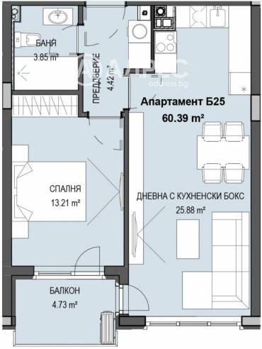 Двустаен апартамент, София, Кръстова вада, 666015, Снимка 1