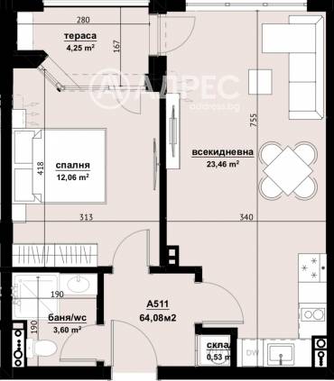Двустаен апартамент, Бургас, Хоризонт, 668034, Снимка 1
