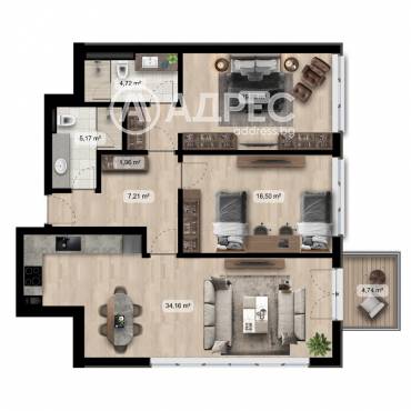 Тристаен апартамент, София, 651045, Снимка 1