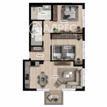 Тристаен апартамент, София, 651050, Снимка 1