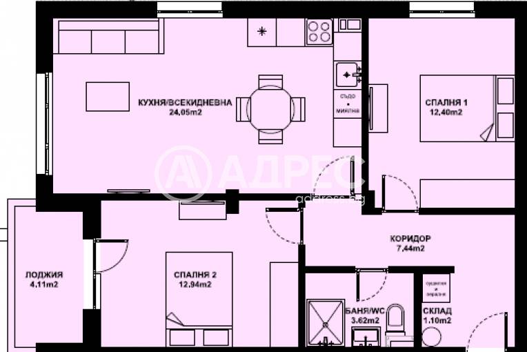 Тристаен апартамент, Благоевград, Изгрев, 674059, Снимка 1