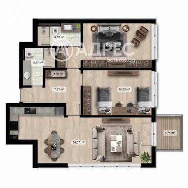 Тристаен апартамент, София, 651061, Снимка 1