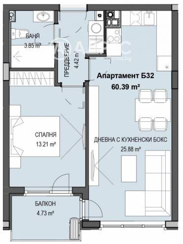 Двустаен апартамент, София, Кръстова вада, 652065, Снимка 1