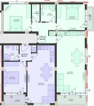 Тристаен апартамент, Варна, Бриз, 687066, Снимка 1