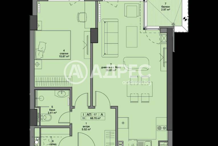 Двустаен апартамент, София, Кръстова вада, 646067, Снимка 2