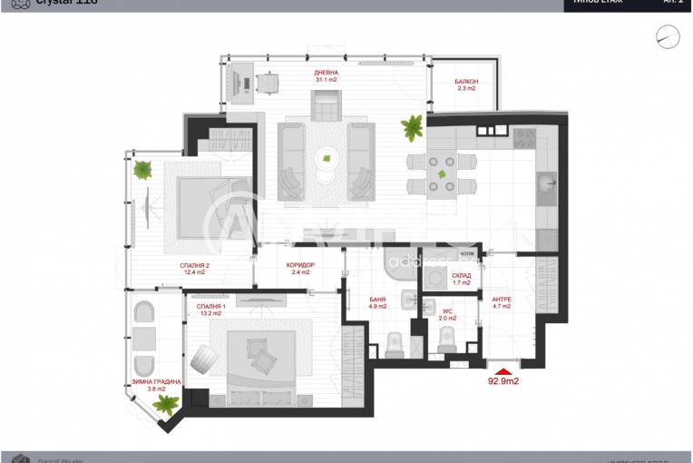 Тристаен апартамент, София, Манастирски ливади - изток, 688067, Снимка 4