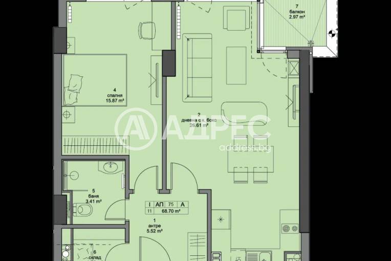 Двустаен апартамент, София, Кръстова вада, 646070, Снимка 2