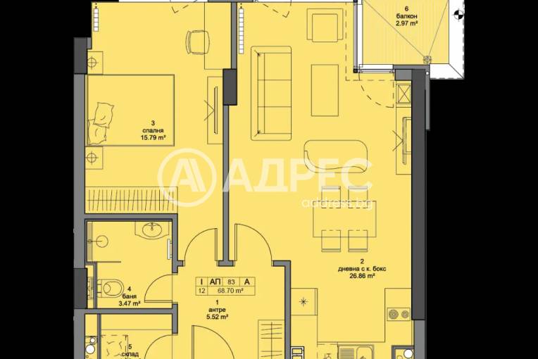 Двустаен апартамент, София, Кръстова вада, 646073, Снимка 2