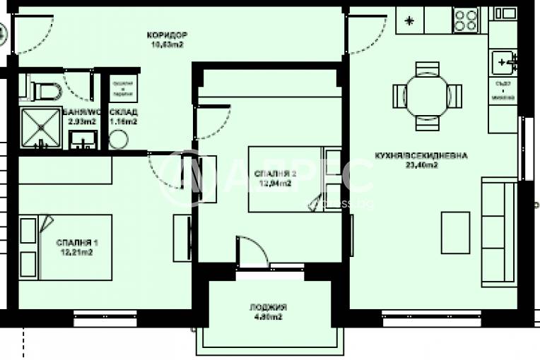 Тристаен апартамент, Благоевград, Изгрев, 674073, Снимка 1