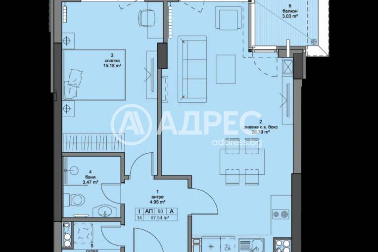 Двустаен апартамент, София, Кръстова вада, 646078, Снимка 2