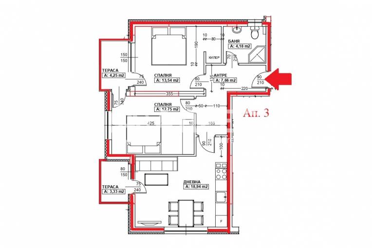 Тристаен апартамент, Благоевград, Еленово, 602094, Снимка 2