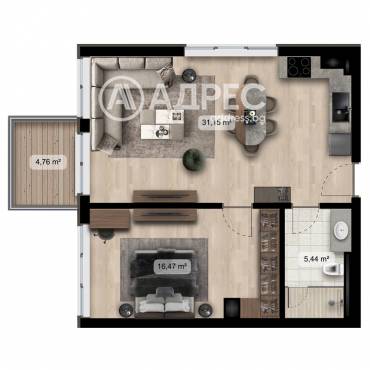 Двустаен апартамент, София, 651101, Снимка 1