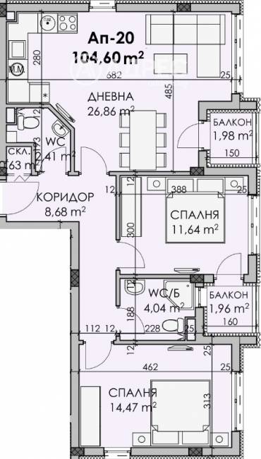 Тристаен апартамент, Бургас, Мадика, 678101, Снимка 1
