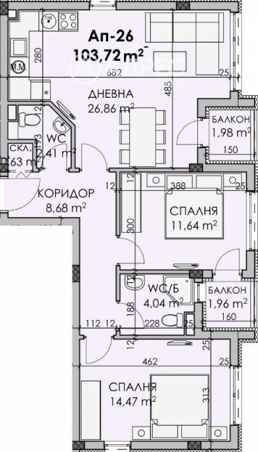Тристаен апартамент, Бургас, Мадика, 678106, Снимка 1