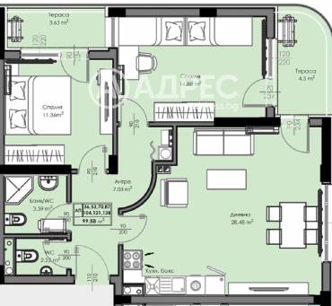 Тристаен апартамент, Бургас, Мадика, 664108, Снимка 1