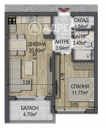 Двустаен апартамент, София, Овча купел, 702114, Снимка 1