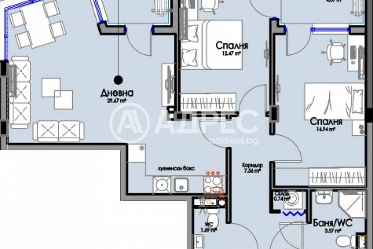 Тристаен апартамент, Бургас, Хоризонт, 681115, Снимка 3