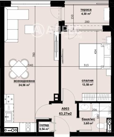 Двустаен апартамент, Бургас, Изгрев, 632125, Снимка 1