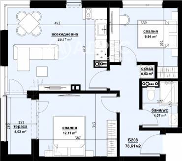 Тристаен апартамент, Бургас, Хоризонт, 659133, Снимка 1