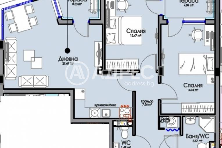 Тристаен апартамент, Бургас, Хоризонт, 681134, Снимка 3