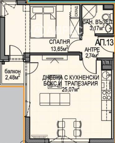 Двустаен апартамент, София, Обеля 2, 687143, Снимка 1