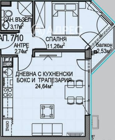 Двустаен апартамент, София, Обеля 2, 687149, Снимка 1