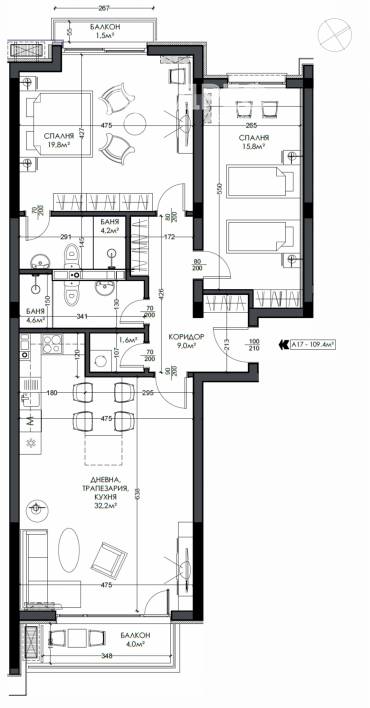 Тристаен апартамент, Варна, Виница, 549150, Снимка 1