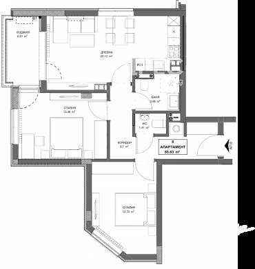 Тристаен апартамент, София, Обеля 2, 690160, Снимка 1