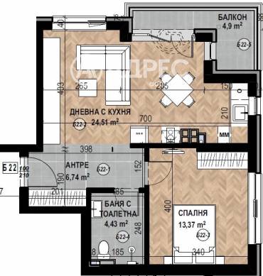 Двустаен апартамент, София, Кръстова вада, 677169, Снимка 1