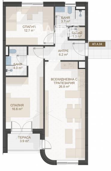 Тристаен апартамент, Пловдив, Център, 667170, Снимка 1