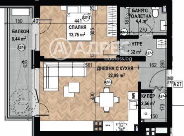 Двустаен апартамент, София, Кръстова вада, 677176, Снимка 1