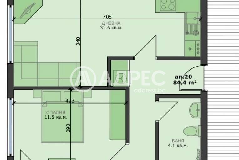 Тристаен апартамент, Варна, Погребите, 668182, Снимка 2