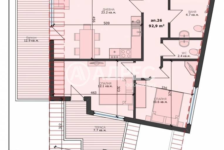 Тристаен апартамент, Варна, Погребите, 668188, Снимка 2