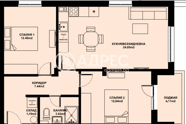 Тристаен апартамент, Благоевград, Изгрев, 674196, Снимка 1