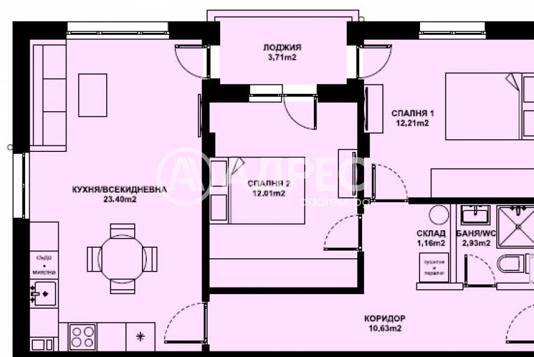 Тристаен апартамент, Благоевград, Изгрев, 674206, Снимка 1