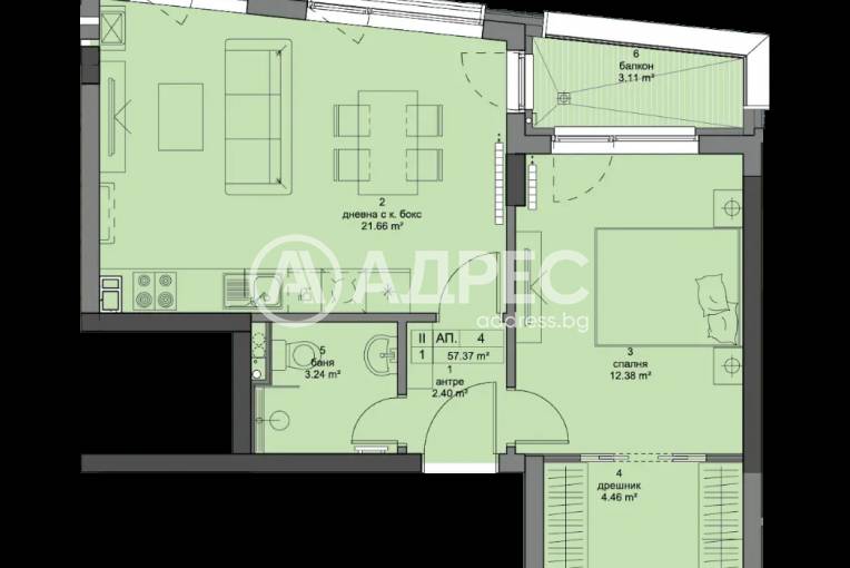 Двустаен апартамент, София, Кръстова вада, 646218, Снимка 2