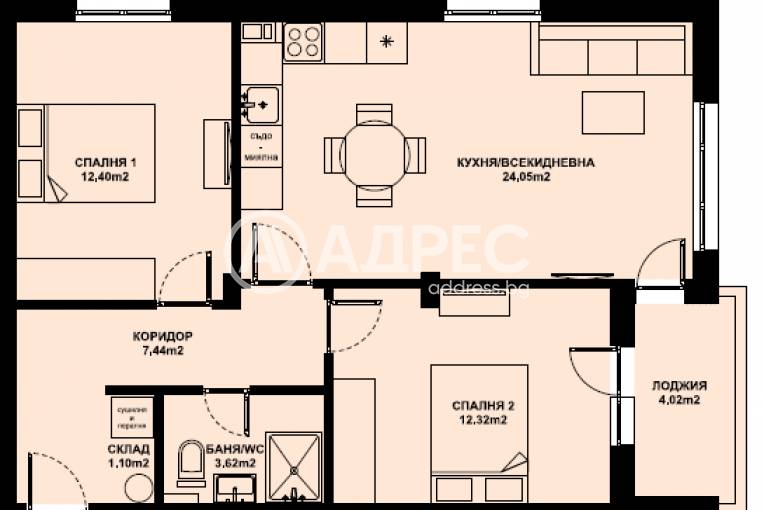 Тристаен апартамент, Благоевград, Изгрев, 674219, Снимка 1
