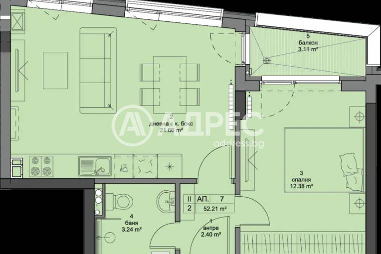 Двустаен апартамент, София, Кръстова вада, 646223, Снимка 2