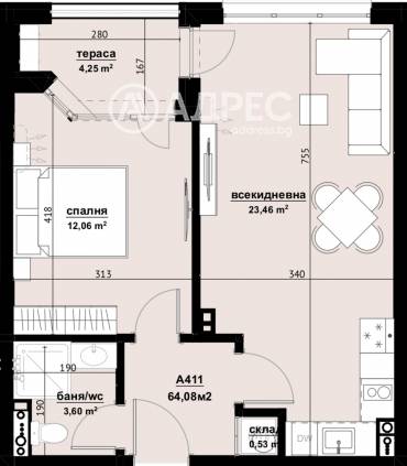 Двустаен апартамент, Бургас, Хоризонт, 667228, Снимка 1