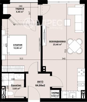 Двустаен апартамент, Бургас, Хоризонт, 667229, Снимка 1