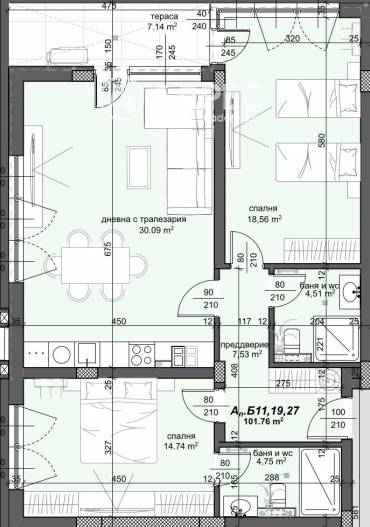 Тристаен апартамент, Пловдив, Тракия, 609234, Снимка 1