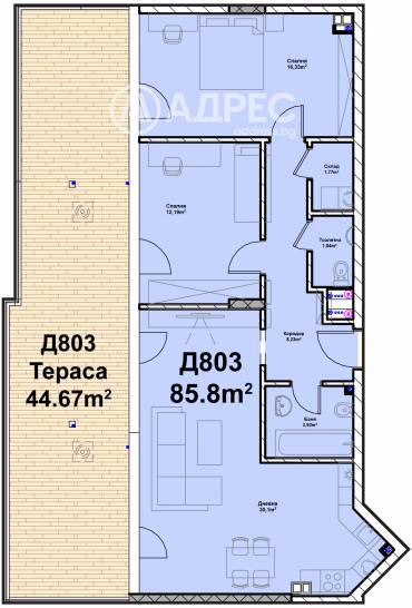 Тристаен апартамент, София, Полигона, 648236, Снимка 1