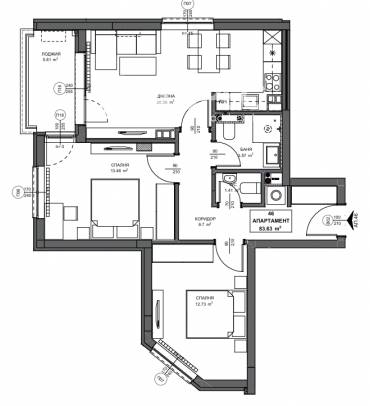 Тристаен апартамент, София, Обеля 2, 690238, Снимка 1