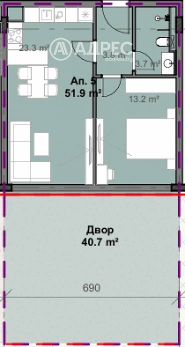 Двустаен апартамент, София, Свобода, 677245, Снимка 1