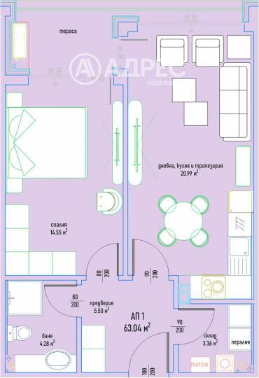 Двустаен апартамент, София, Малинова Долина, 685256, Снимка 1