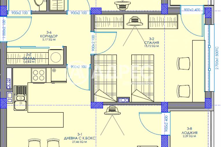 Тристаен апартамент, Благоевград, Бялата висота, 681262, Снимка 3