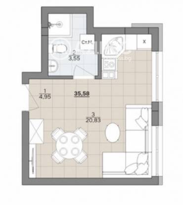 Едностаен апартамент, Варна, к.к. Чайка, 665273, Снимка 1