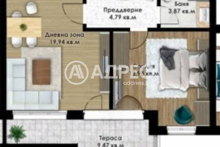 Двустаен апартамент, Пловдив, Коматевски възел, 664276, Снимка 1
