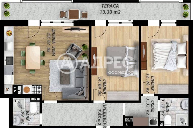 Тристаен апартамент, Пловдив, Беломорски, 685276, Снимка 1